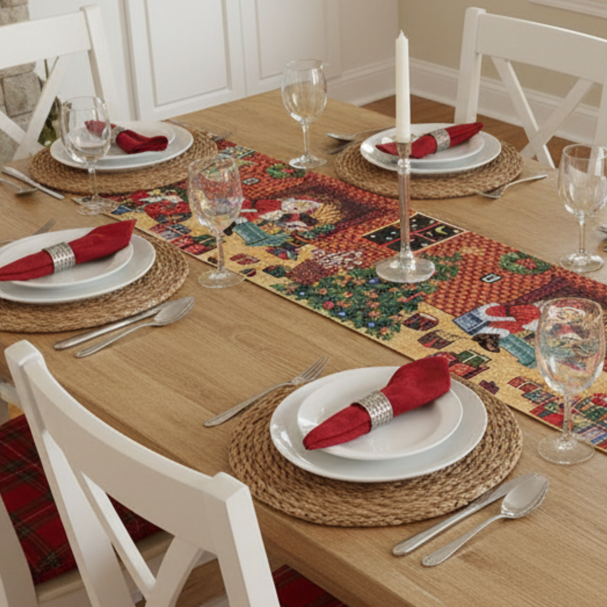 Santa Claus Preparations Festive Cotton Blend Christmas Table Runner – view 5