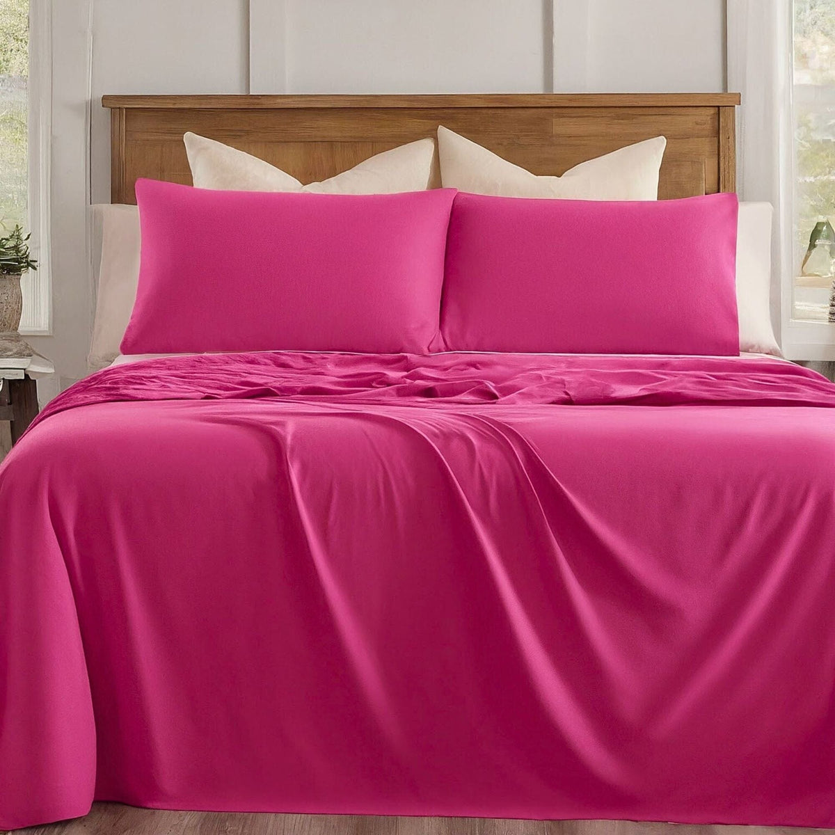 Rose Pink Microfiber Bed Sheet Set with Deep Pocket – view 5