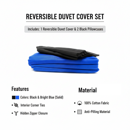 100% Cotton Reversible Duvet Cover Set in Deep Blue and Black – view 2