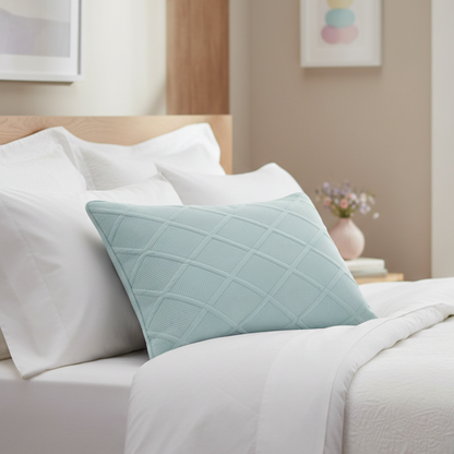 Seafoam Blue Diamond Matelasse Cotton Pillow Sham, Queen or King – view 3