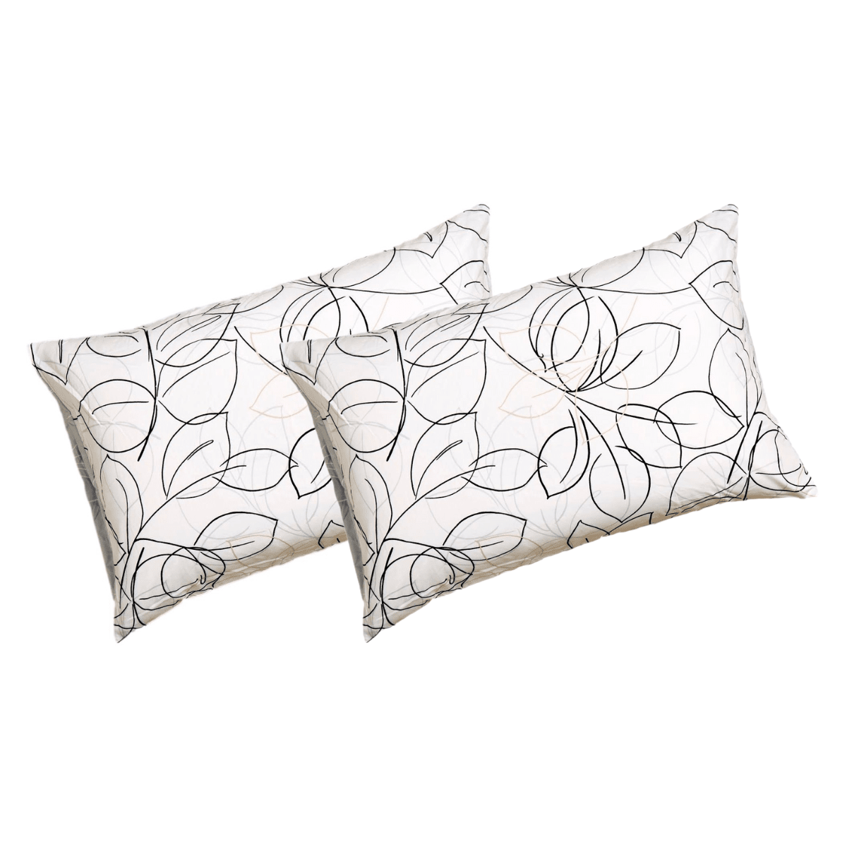 Microfiber Pillowcases with Abstract Leaf Line Art in White, Grey,