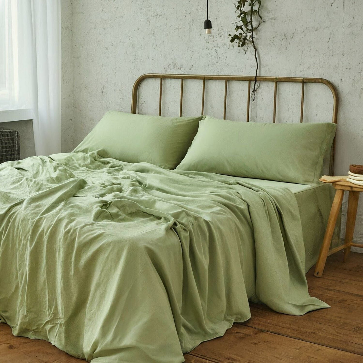 Sage Green Microfiber Bed Sheet Set with Deep Pocket – view 5