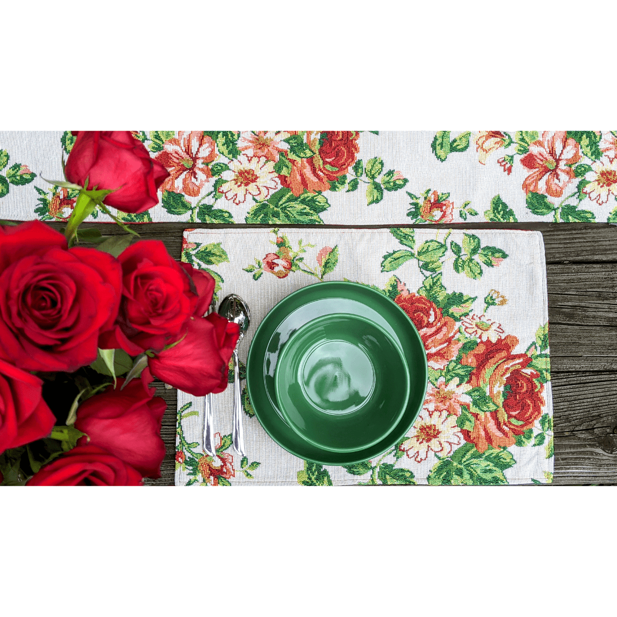 Sweet Roses Vintage Ivory Woven Tapestry Placemat Set – view 3