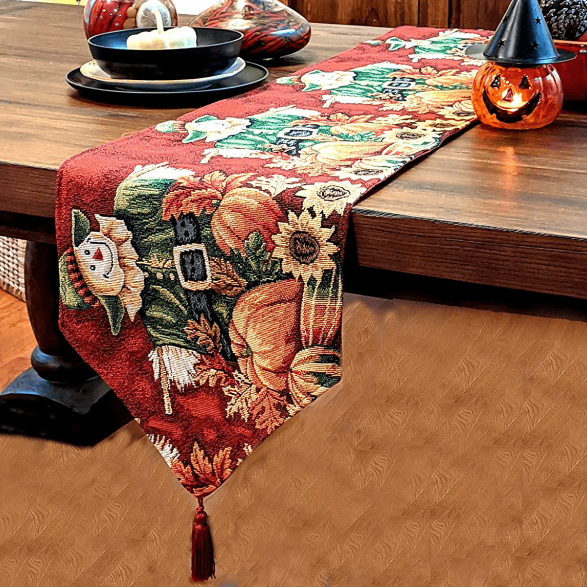 Pumpkin Patch Scarecrow Autumn Harvest Woven Tapestry Table Runner – view 6