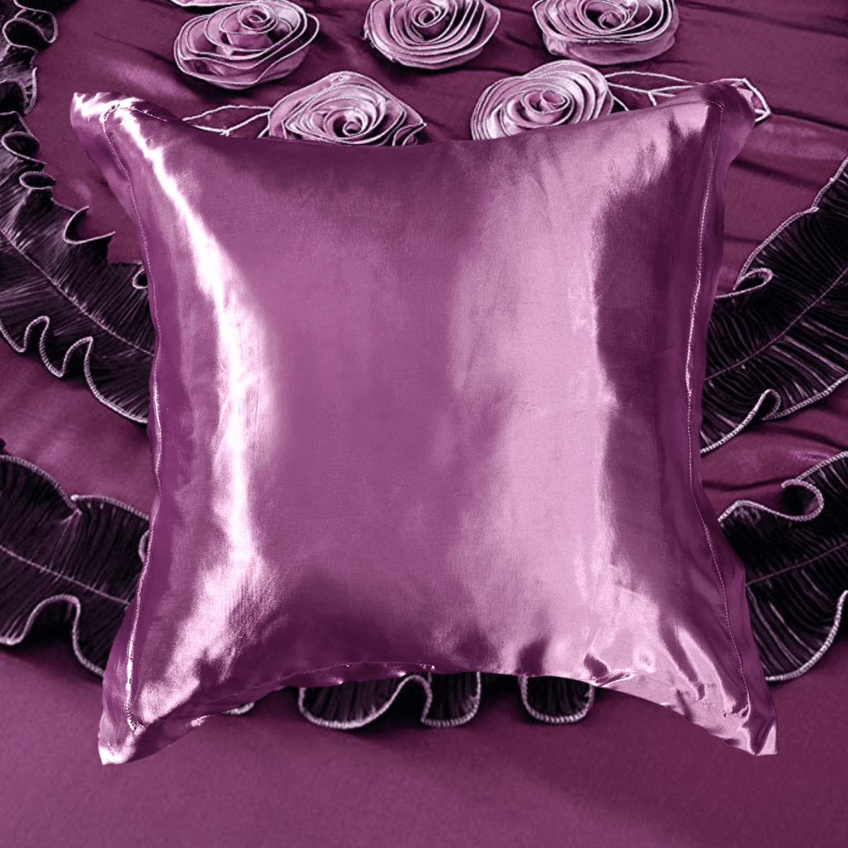 Midnight Bloom Dark Purple Satin Euro Sham, 26 x 26 – view 3