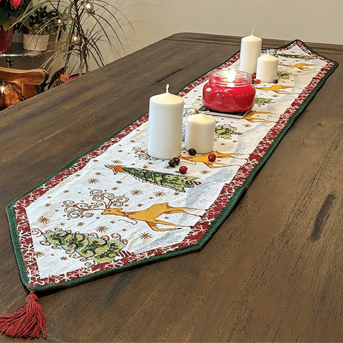 Winter Forest Reindeer Vintage Holiday Woven Tapestry Table Runner – view 9