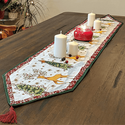 Winter Forest Reindeer Vintage Holiday Woven Tapestry Table Runner – view 9