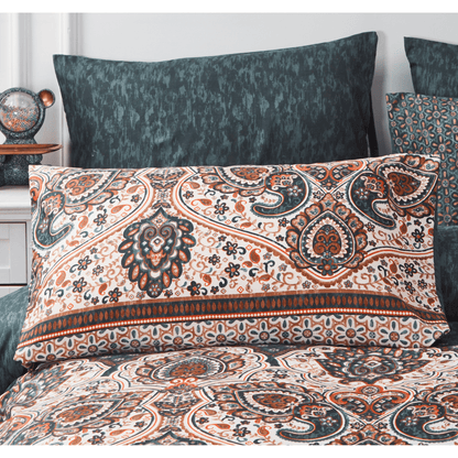 Rustic Paisley Mandala Teal, Orange and Ivory Pillowcases, Set of 2 – view 2