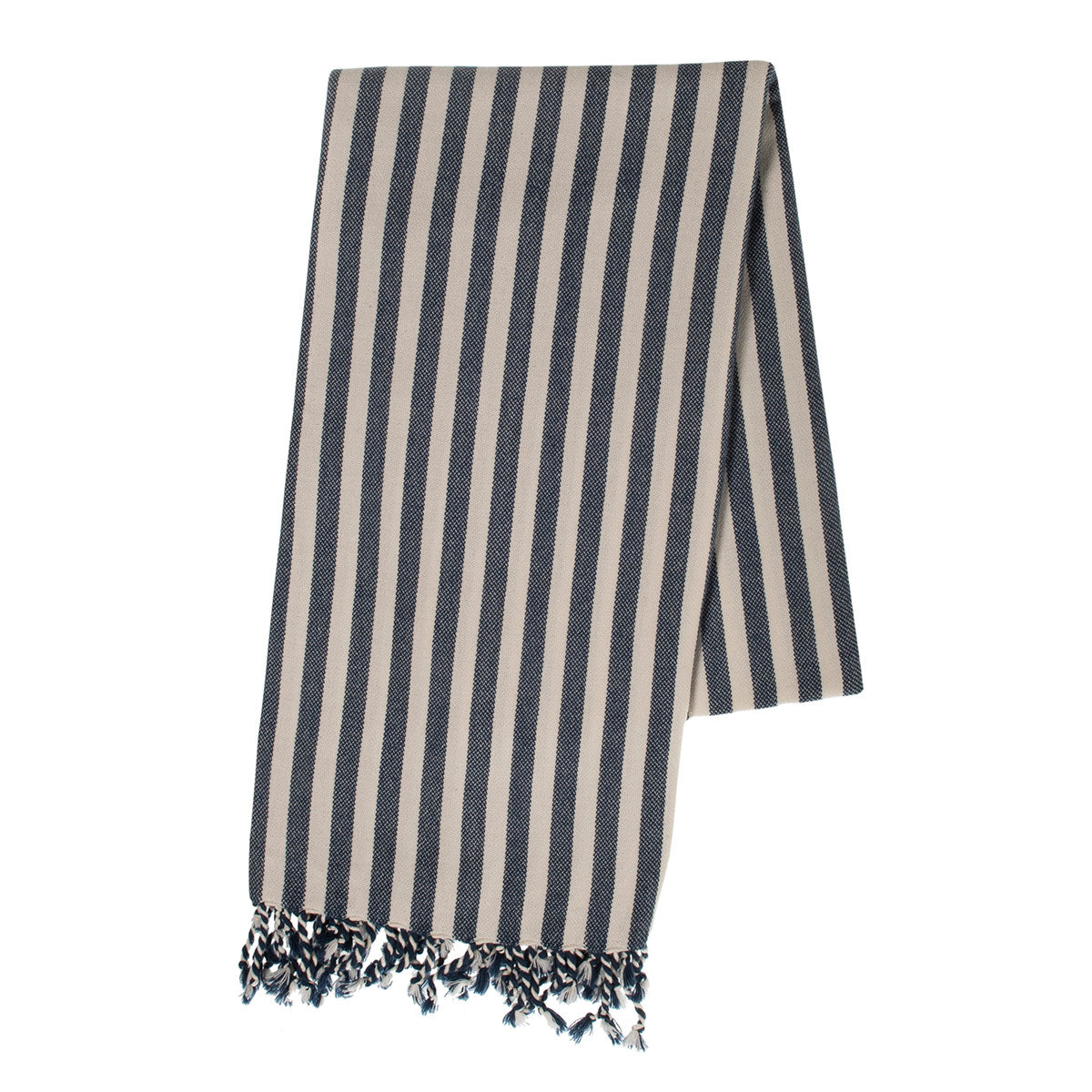 Vertical Striped Hand Woven Turkish Towel with Colored Fringe – view 3