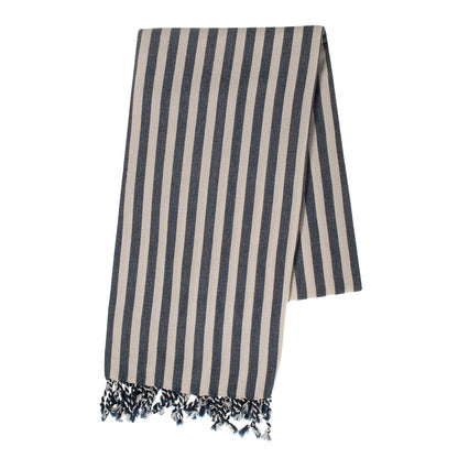 Vertical Striped Hand Woven Turkish Towel with Colored Fringe – view 3