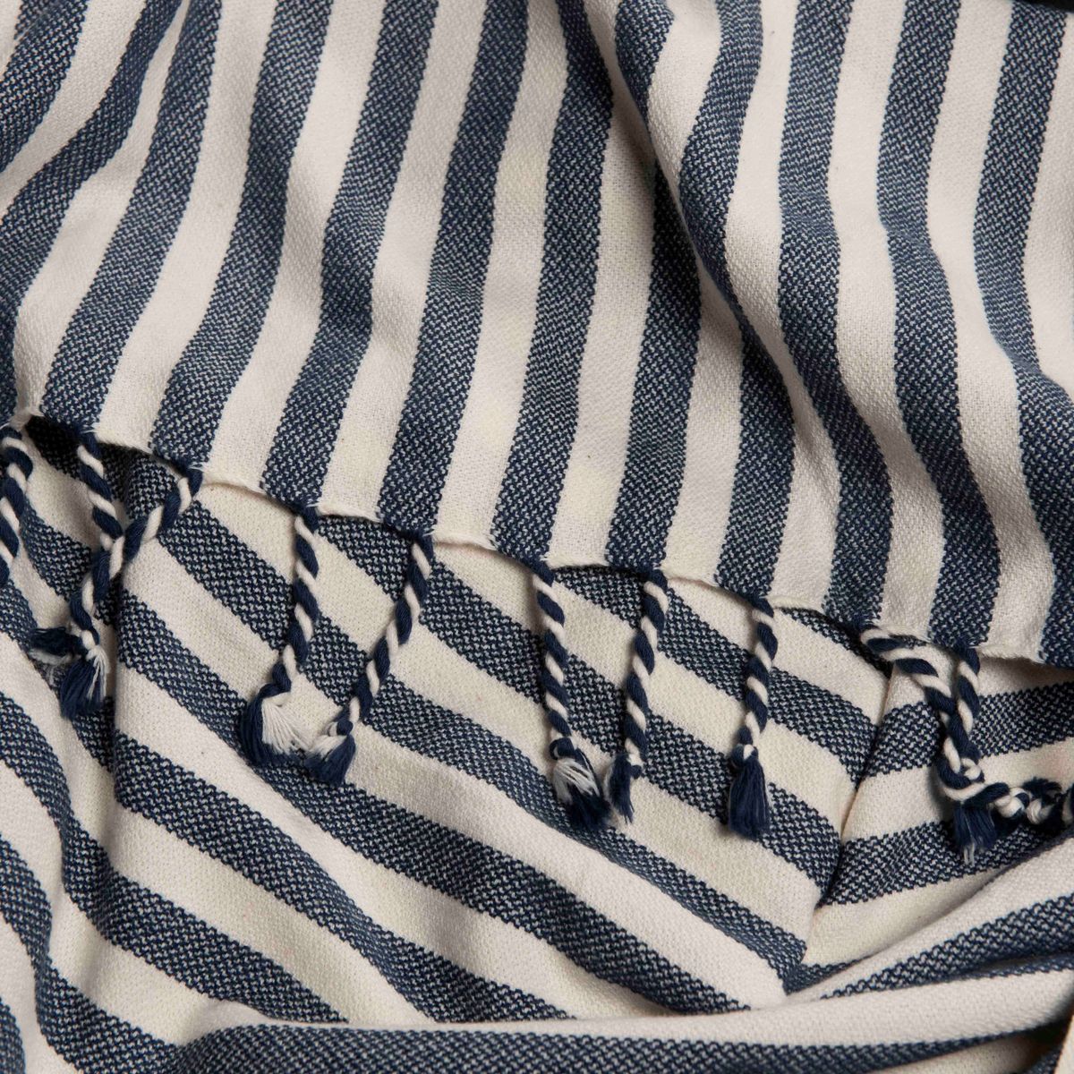Vertical Striped Hand Woven Turkish Towel with Colored Fringe – view 6