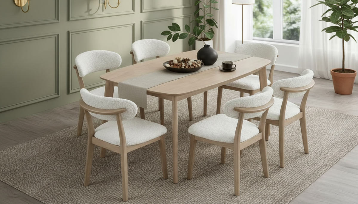 Scandinavian Dining Table Set with Upholstered Chairs, Seats 4–6 – view 4
