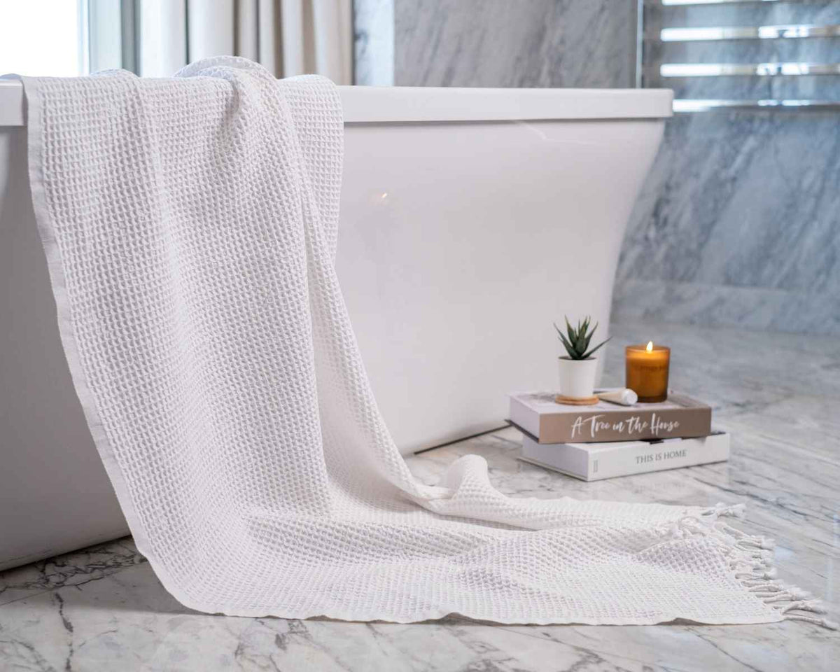 Waffle Weave Organic Cotton Turkish Towel, Stone Washed Bath and Hand – view 36