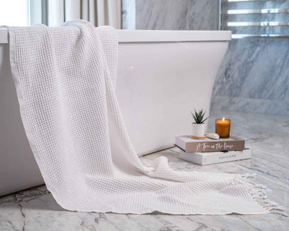 Waffle Weave Organic Cotton Turkish Towel, Stone Washed Bath and Hand – view 36