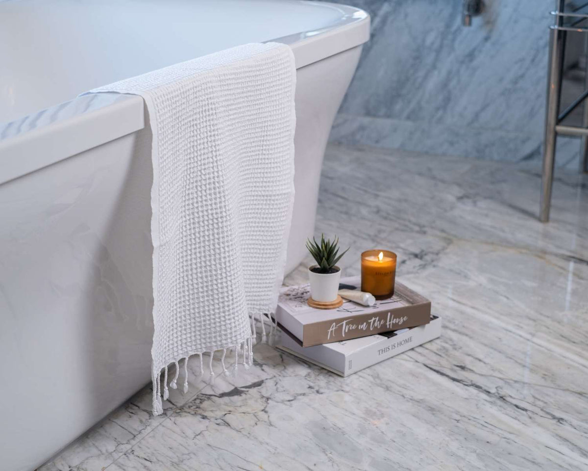 Waffle Weave Organic Cotton Turkish Towel, Stone Washed Bath and Hand – view 37