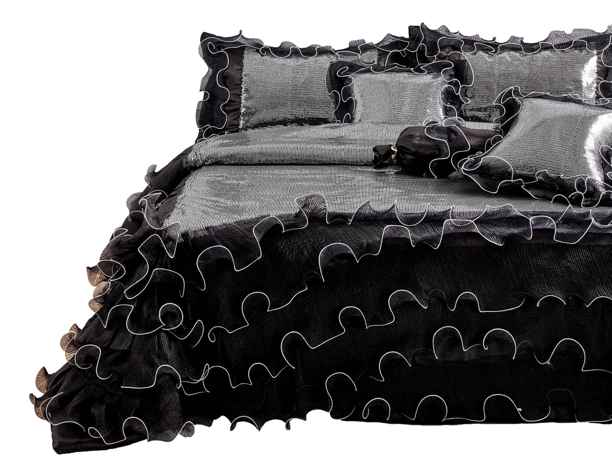 Glam Night Out Silver Sequin Black Organza Ruffle Comforter Set, 6-Piece – view 10