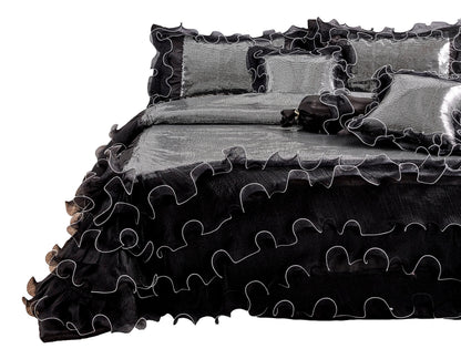 Glam Night Out Silver Sequin Black Organza Ruffle Comforter Set, 6-Piece – view 10