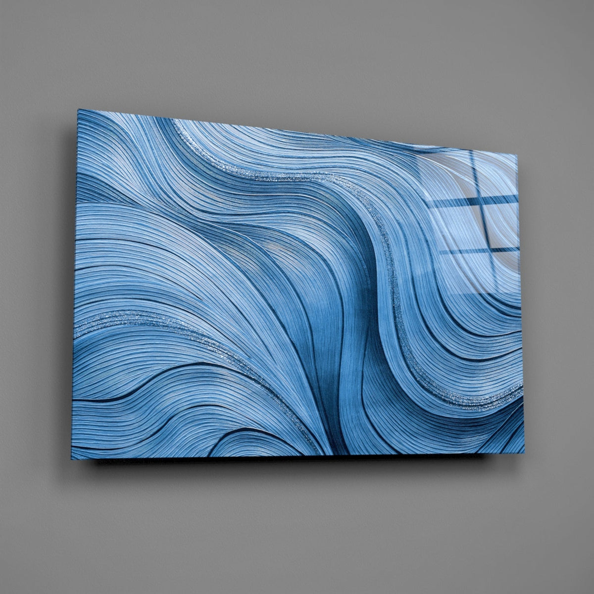 Painterly Ocean Waves Blue Glass Wall Art with Silver Highlights – view 2