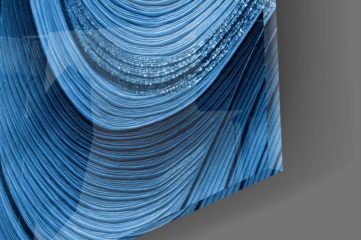 Painterly Ocean Waves Blue Glass Wall Art with Silver Highlights – view 3