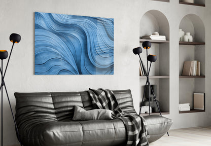 Painterly Ocean Waves Blue Glass Wall Art with Silver Highlights – view 4