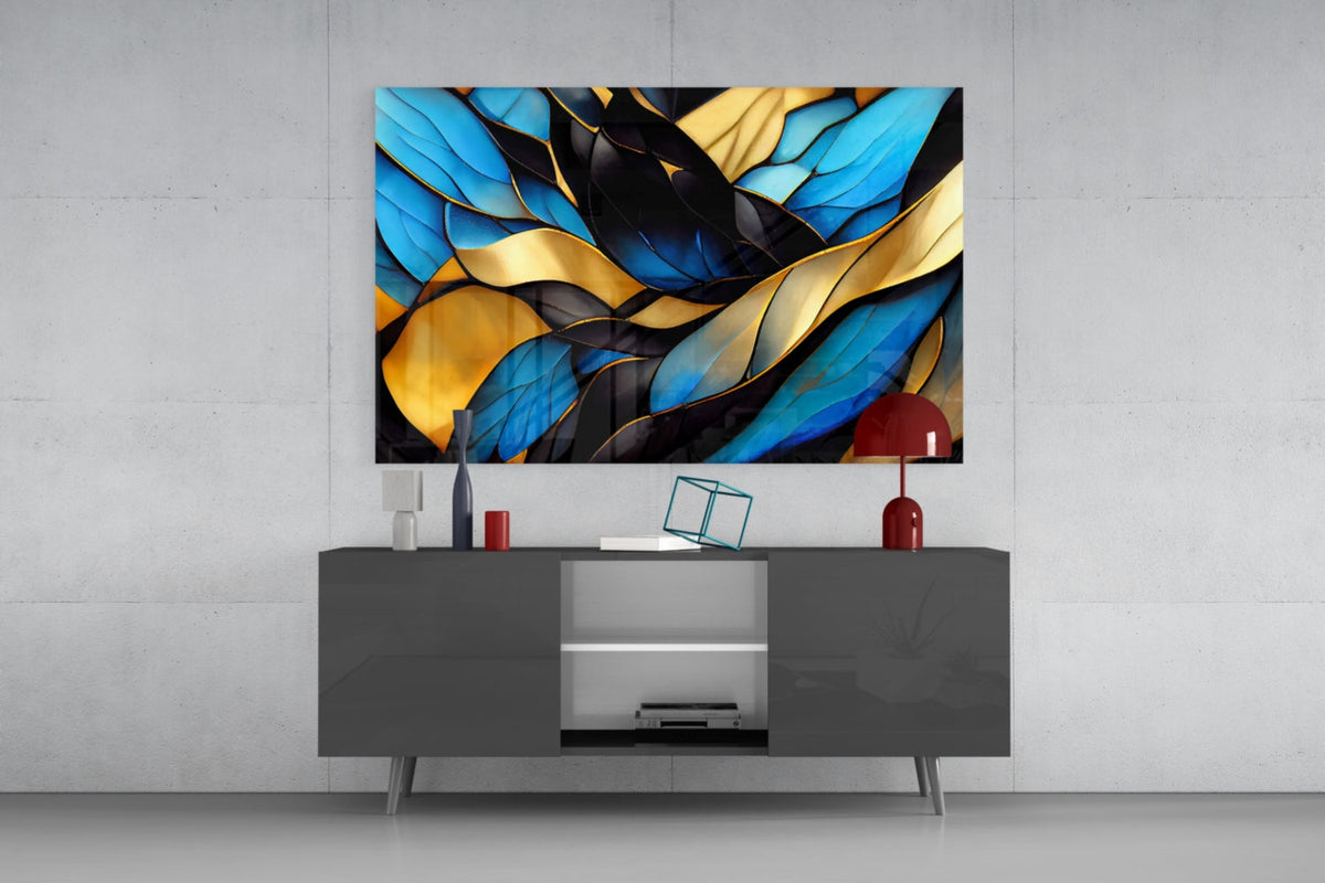 Elegant Stained-Glass Leaves Glass Wall Art in Jewel Tones – view 8