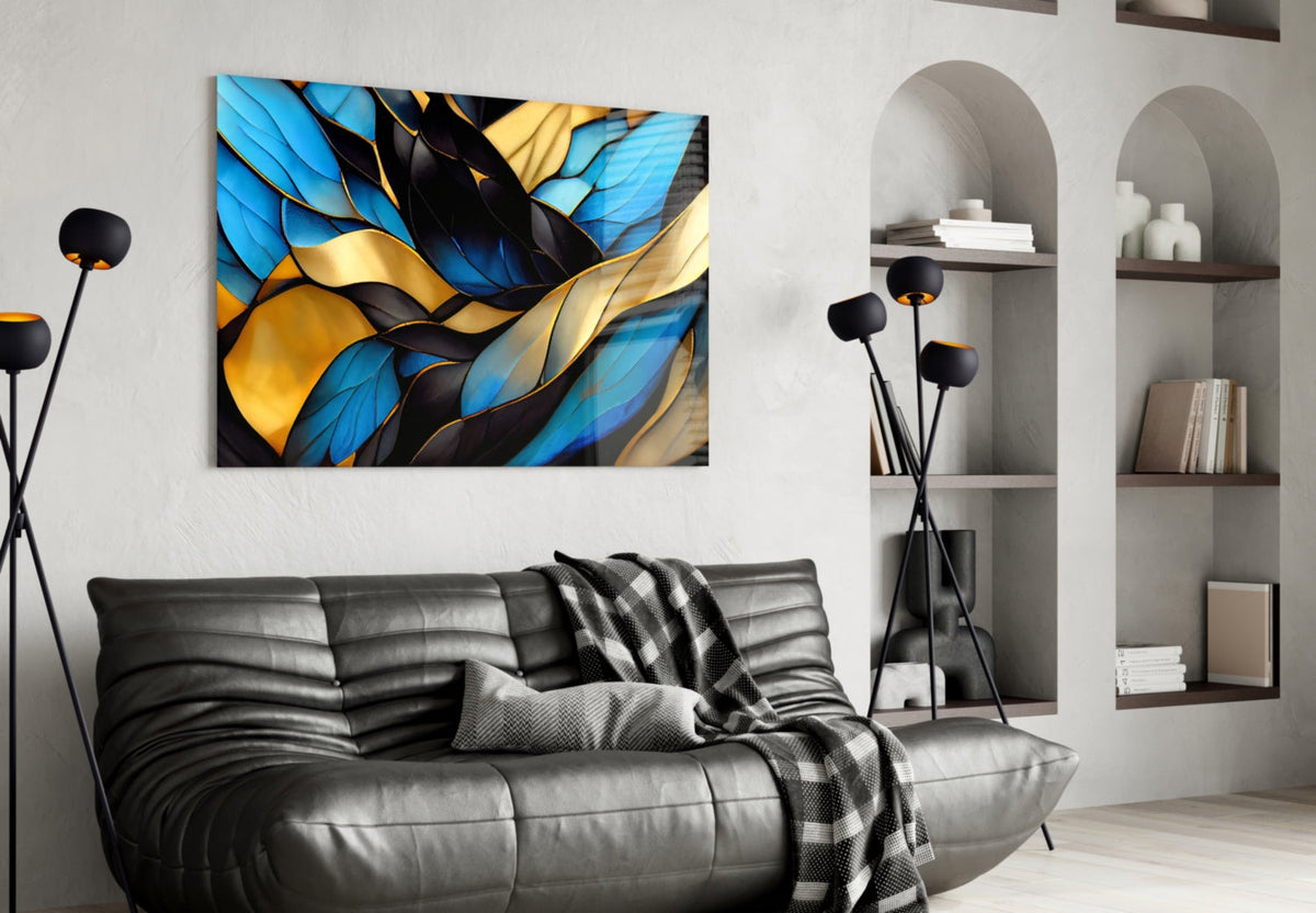 Elegant Stained-Glass Leaves Glass Wall Art in Jewel Tones – view 4