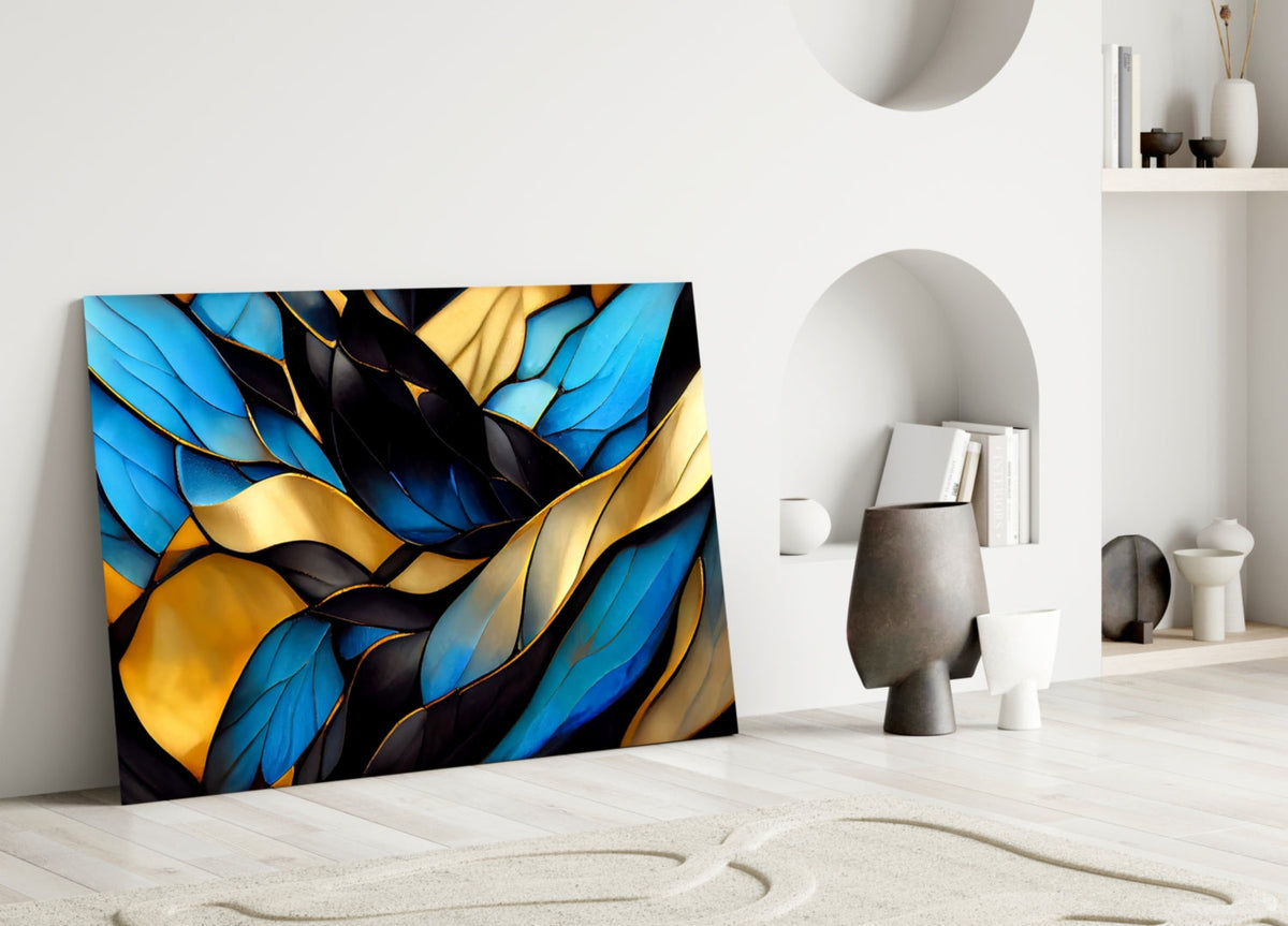 Elegant Stained-Glass Leaves Glass Wall Art in Jewel Tones – view 5