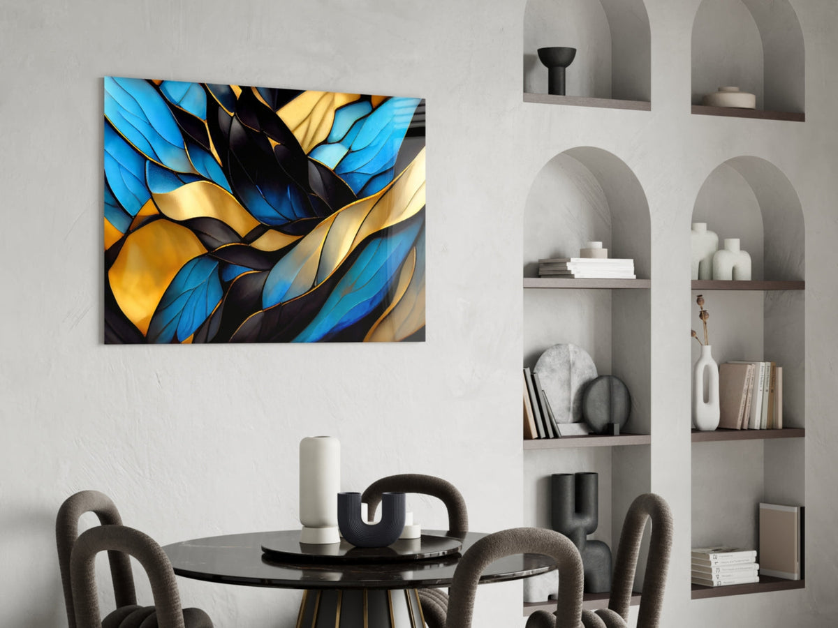 Elegant Stained-Glass Leaves Glass Wall Art in Jewel Tones – view 6