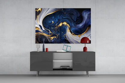 Elegant Gold Swirls on Midnight Blue Glass Wall Art – view 8