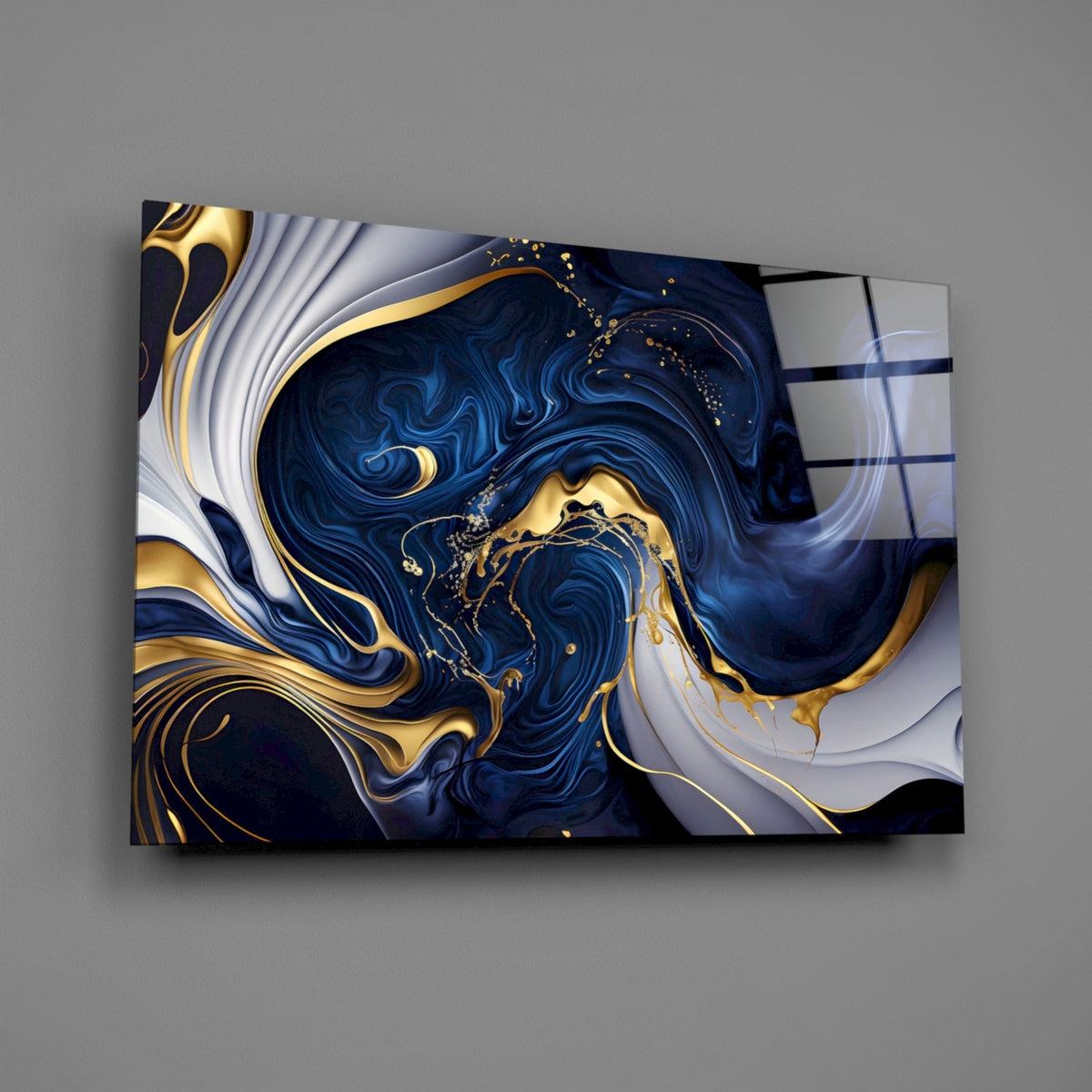 Elegant Gold Swirls on Midnight Blue Glass Wall Art – view 2