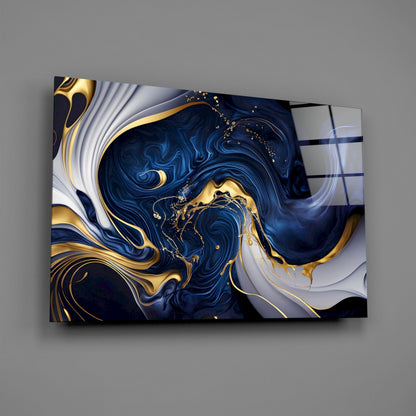 Elegant Gold Swirls on Midnight Blue Glass Wall Art – view 2