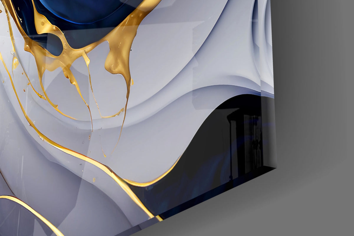 Elegant Gold Swirls on Midnight Blue Glass Wall Art – view 3