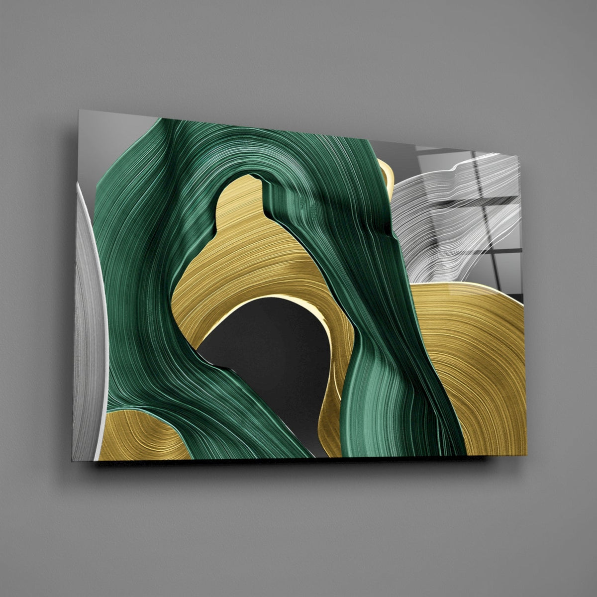 Elegant Swirls in Gold and Green Glass Wall Art – view 2