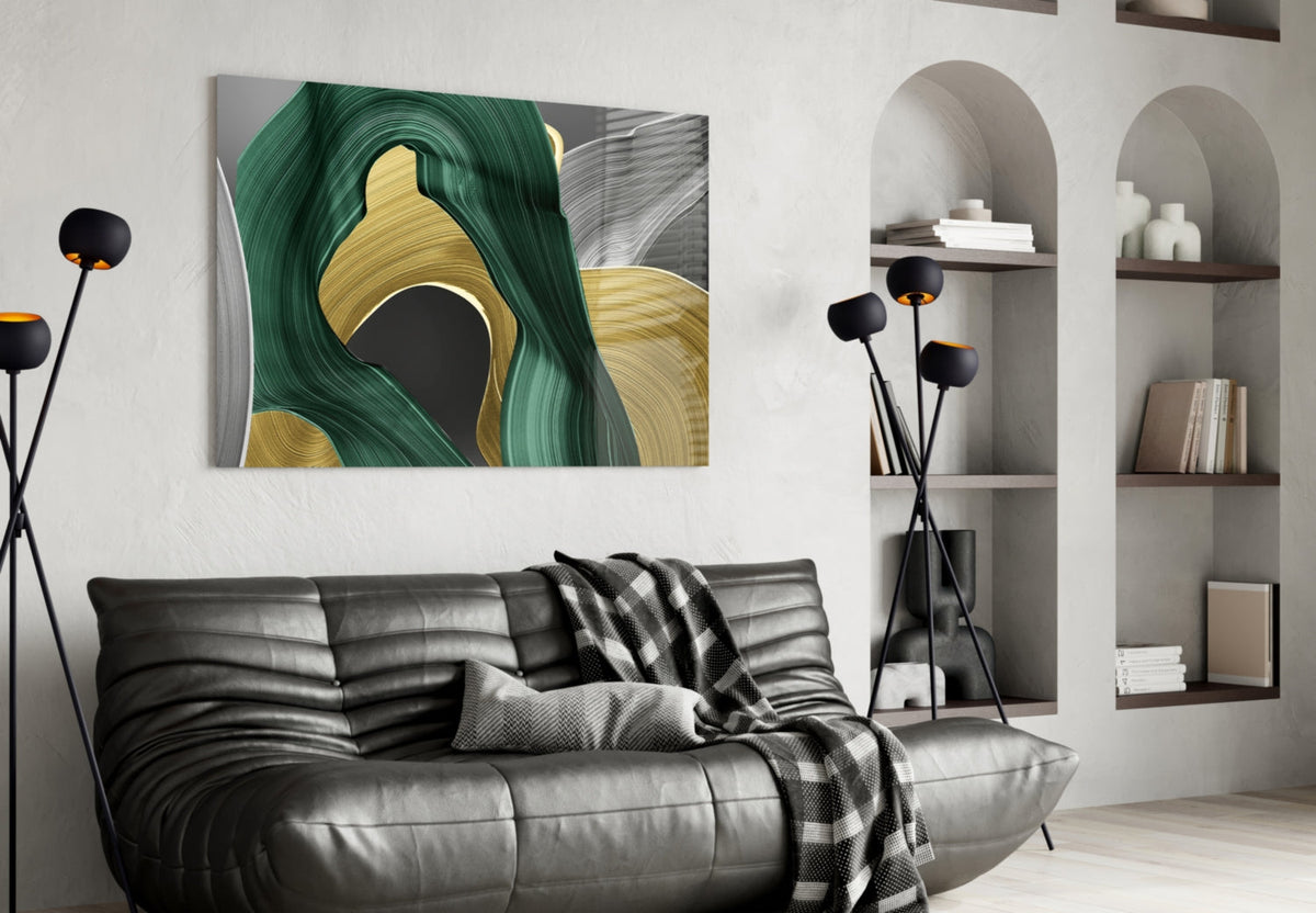 Elegant Swirls in Gold and Green Glass Wall Art – view 4