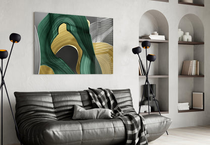 Elegant Swirls in Gold and Green Glass Wall Art – view 4