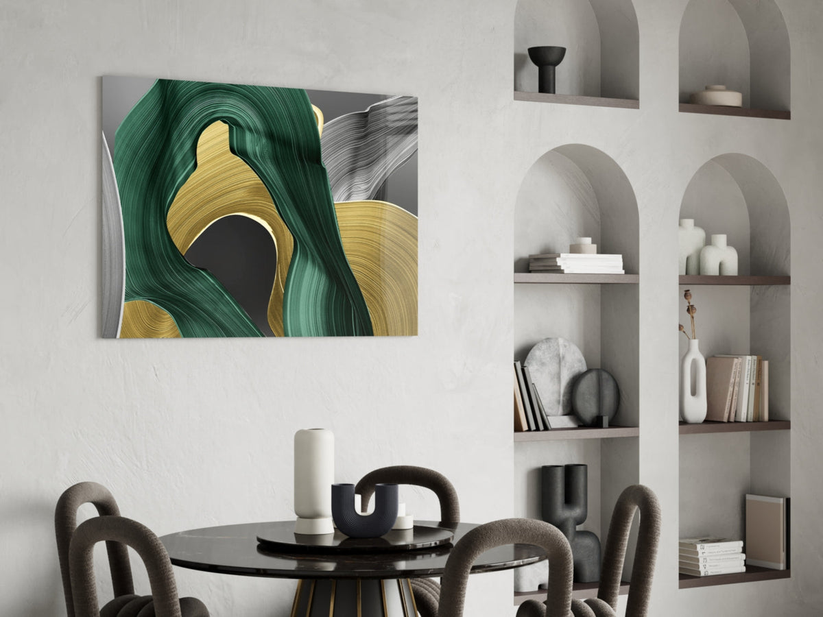 Elegant Swirls in Gold and Green Glass Wall Art – view 7