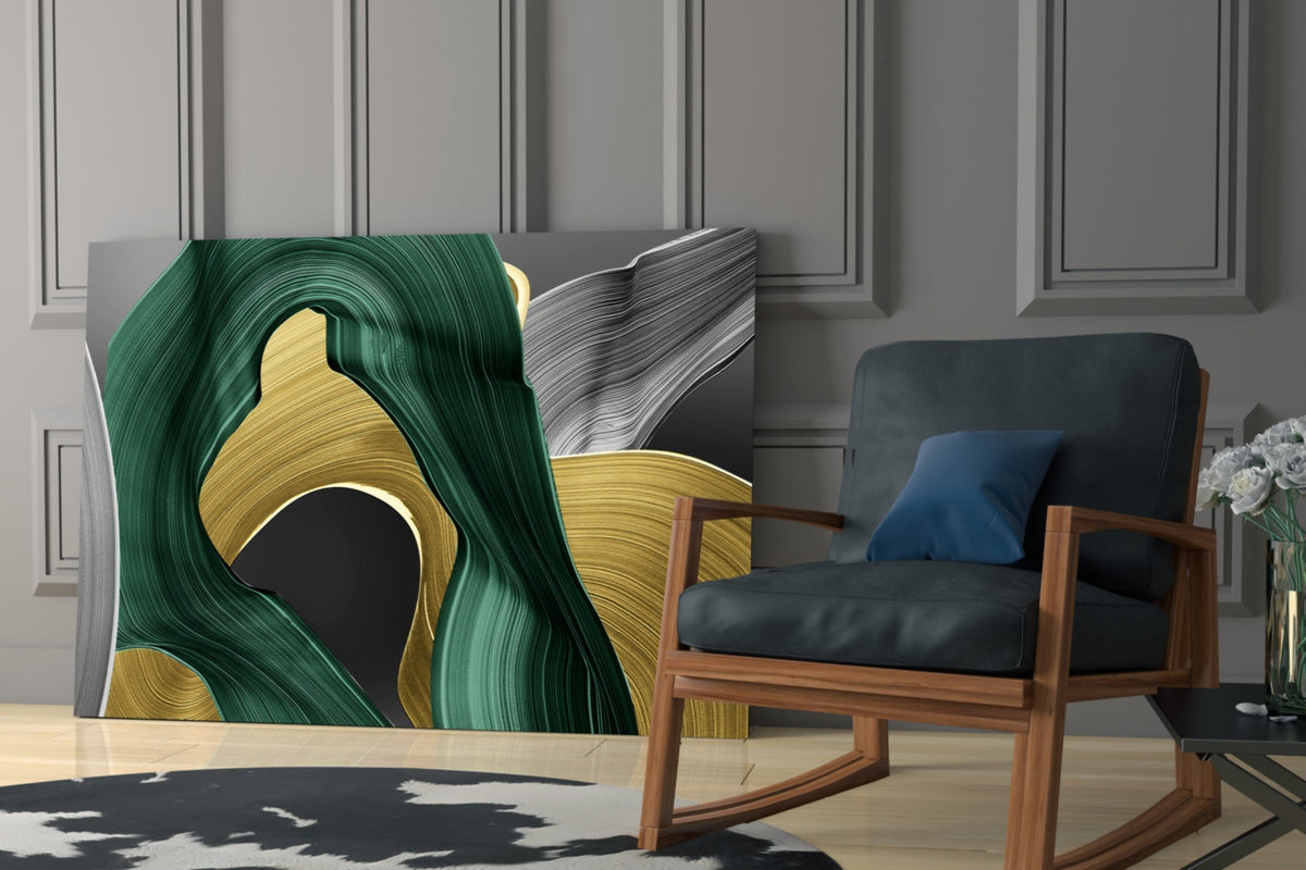 Elegant Swirls in Gold and Green Glass Wall Art – view 8