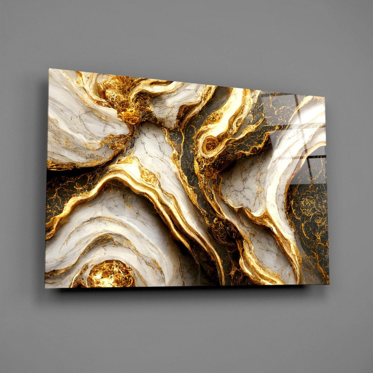 Elegant Gold Veins Marble Glass Wall Art, Ivory and Graphite – view 2