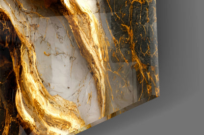 Elegant Gold Veins Marble Glass Wall Art, Ivory and Graphite – view 3