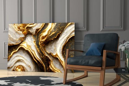 Elegant Gold Veins Marble Glass Wall Art, Ivory and Graphite – view 7