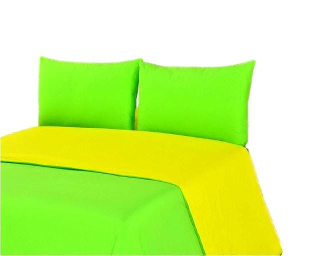 100% Cotton Reversible Duvet Cover Set in Lemon Lime Yellow and Green – view 4