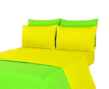 100% Cotton Reversible Duvet Cover Set in Lemon Lime Yellow and Green – view 3