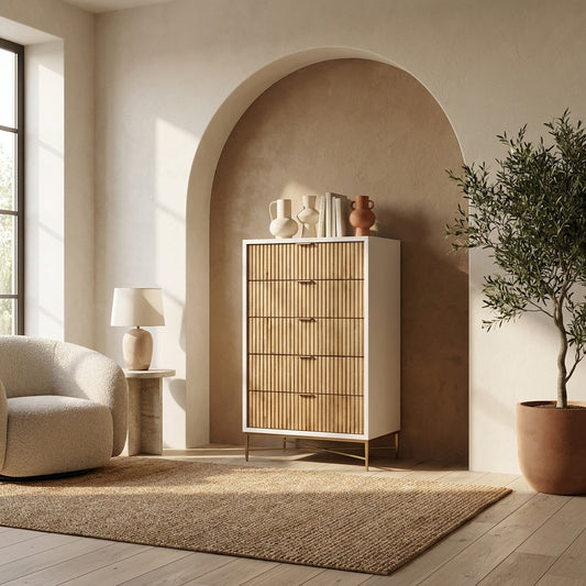 Larsen 5-Drawer Chest with Gold Accent Legs and Hardware