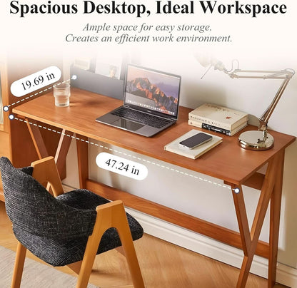 47-Inch Natural Oak Industrial Solid Wood Desk with K-Shaped Legs – view 5
