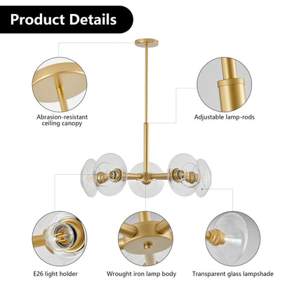 26" Modern Gold 5-Light Sputnik Chandelier with Clear Glass Shades – view 9