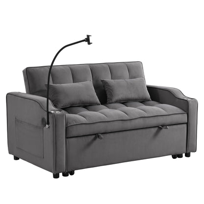 Dark Gray Velvet Sofa Bed with Trundle and USB Ports for Small Rooms – view 4