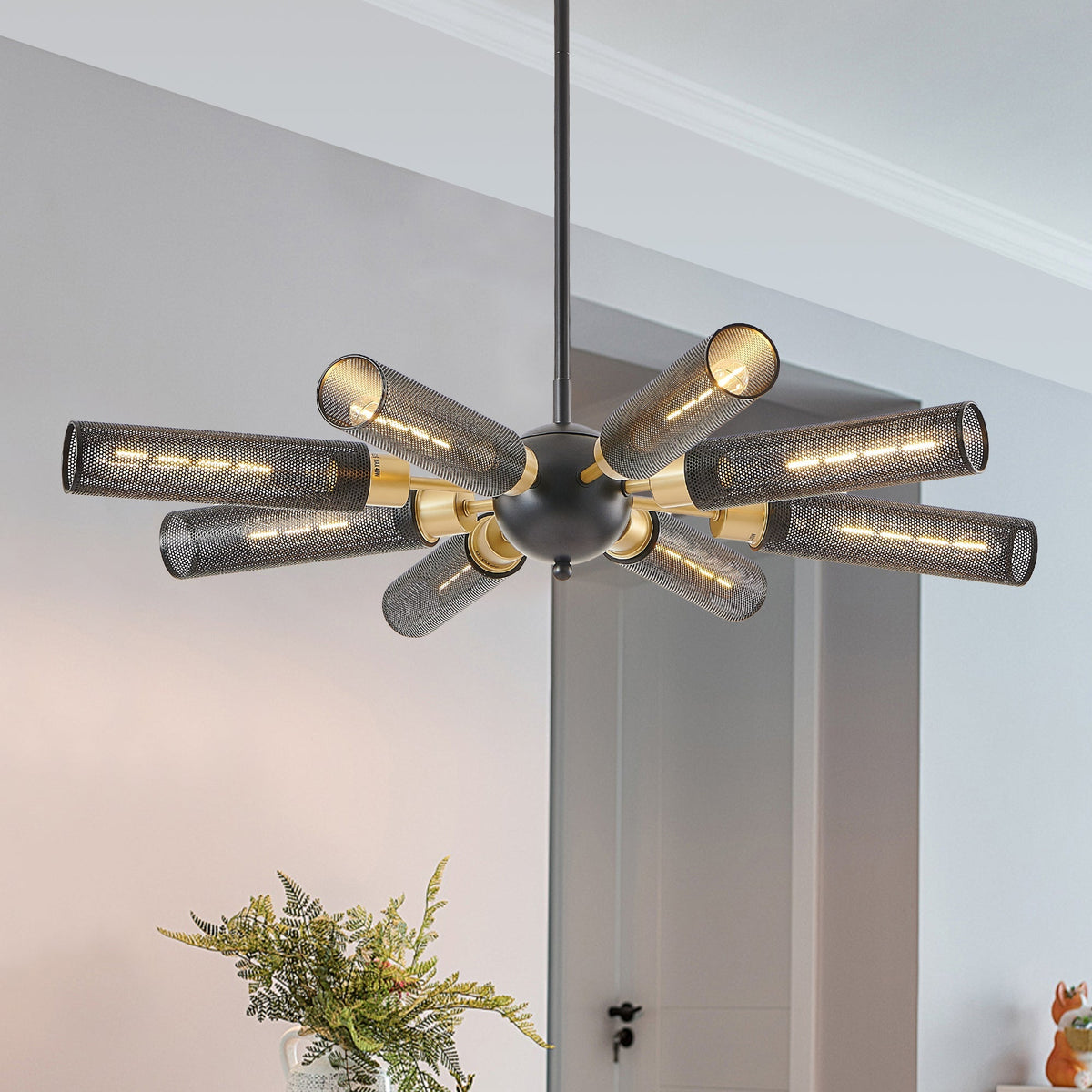 Modern Industrial Black Sputnik 8-Light Chandelier, Adjustable Height – view 4