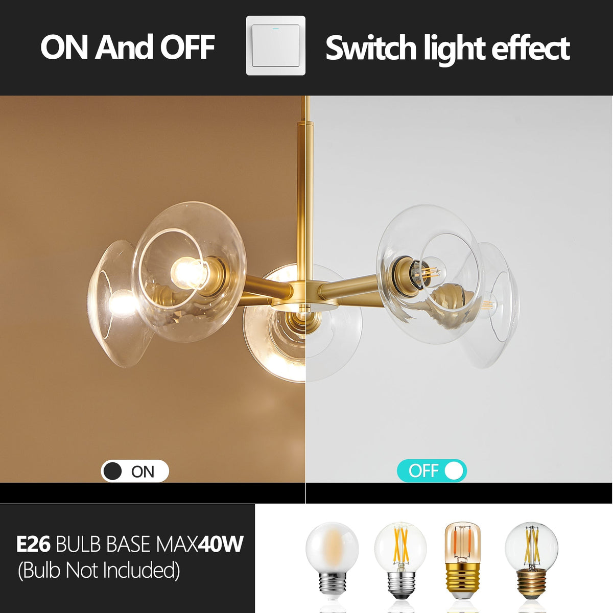 26" Modern Gold 5-Light Sputnik Chandelier with Clear Glass Shades – view 8