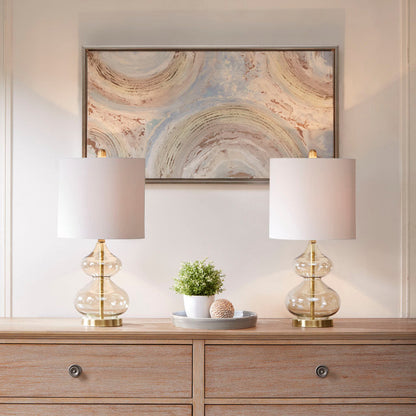 Ellipse Curved Glass Table Lamps with Gold Base, Set of 2, White Shades – view 5