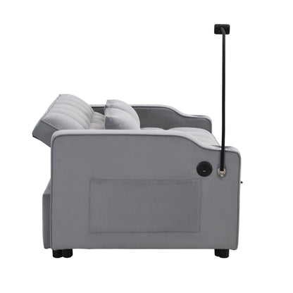 Light Gray Velvet Sleeper Loveseat with Pullout Bed and USB Ports – view 6
